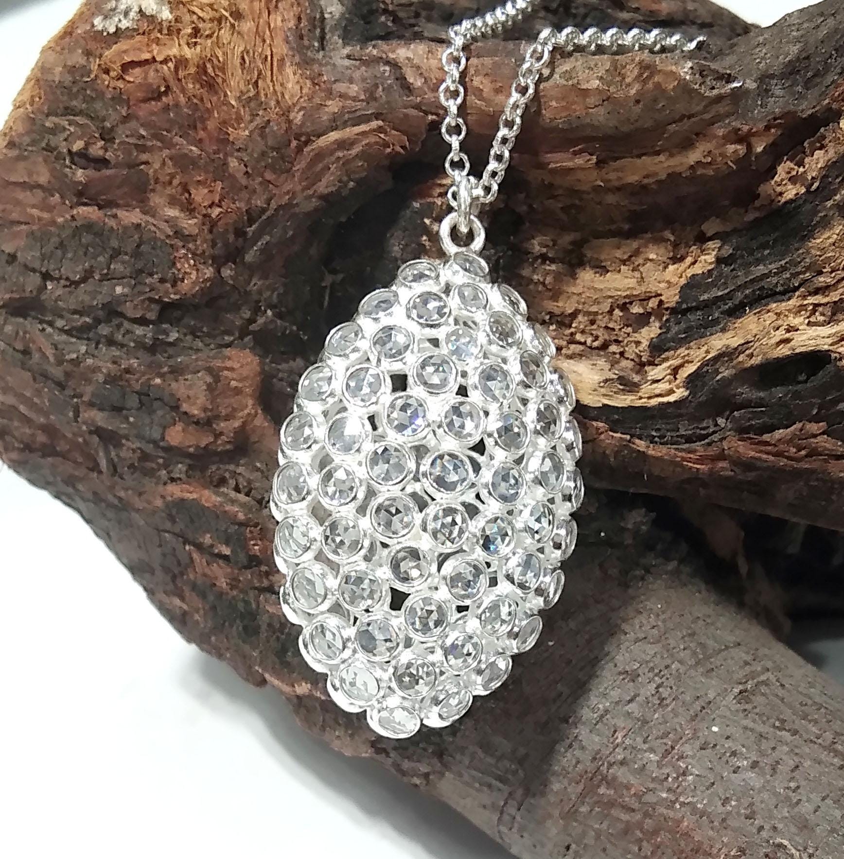 Natural White Zircon Gemstone Pendant, Amazing Design White Zircon Stone Pendant, 925 Sterling Silver Pendant, For Gift Pendant